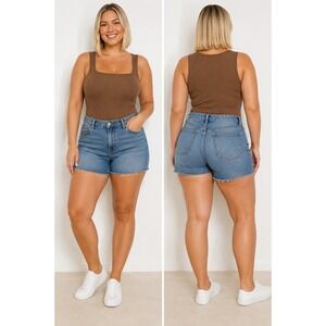 QQQ Women Brown Ribbed Square Neck Sleeveless Bodysuit XL Coffee Tan Snaps